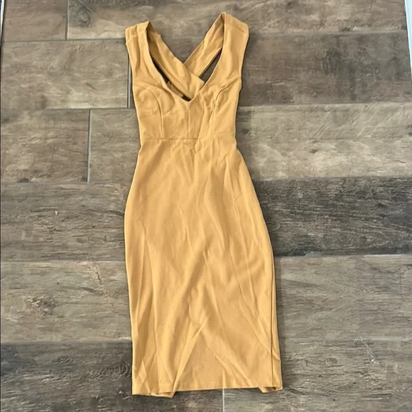 Chic Mustard Midi Dress - Picture 2 of 7